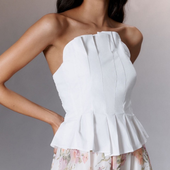 Porridge Tops - Porridge Ruffled Peplum Strapless Corset Top